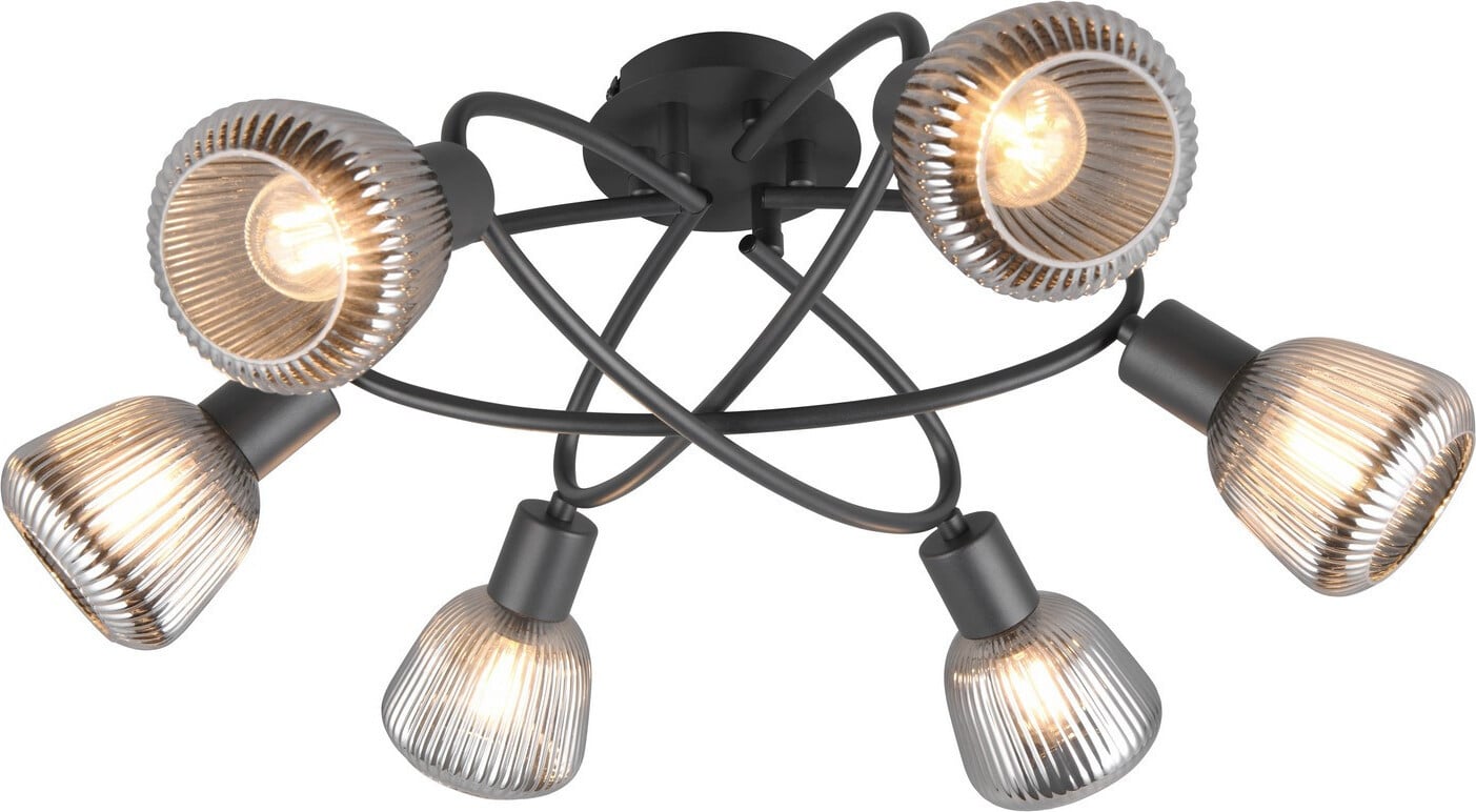 Trio Leuchten Plafondlamp Tarifa - Mat zwart en zilver met transparant glas