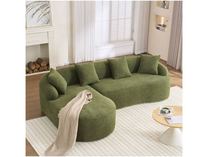 Canapé d'angle modulable courbé AESVAR 3 places méridienne gauche chenille verte canapé compressé