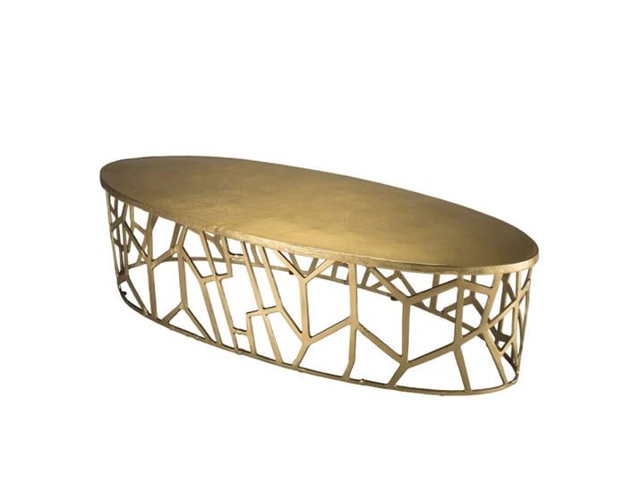 Table basse ovale pietement graphique aluminium doré l150