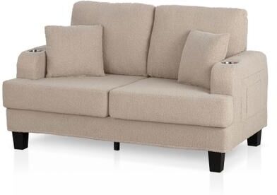 Denhour DH BASIC Modern Boucle Loveseat with Cup Holders and Side Pockets