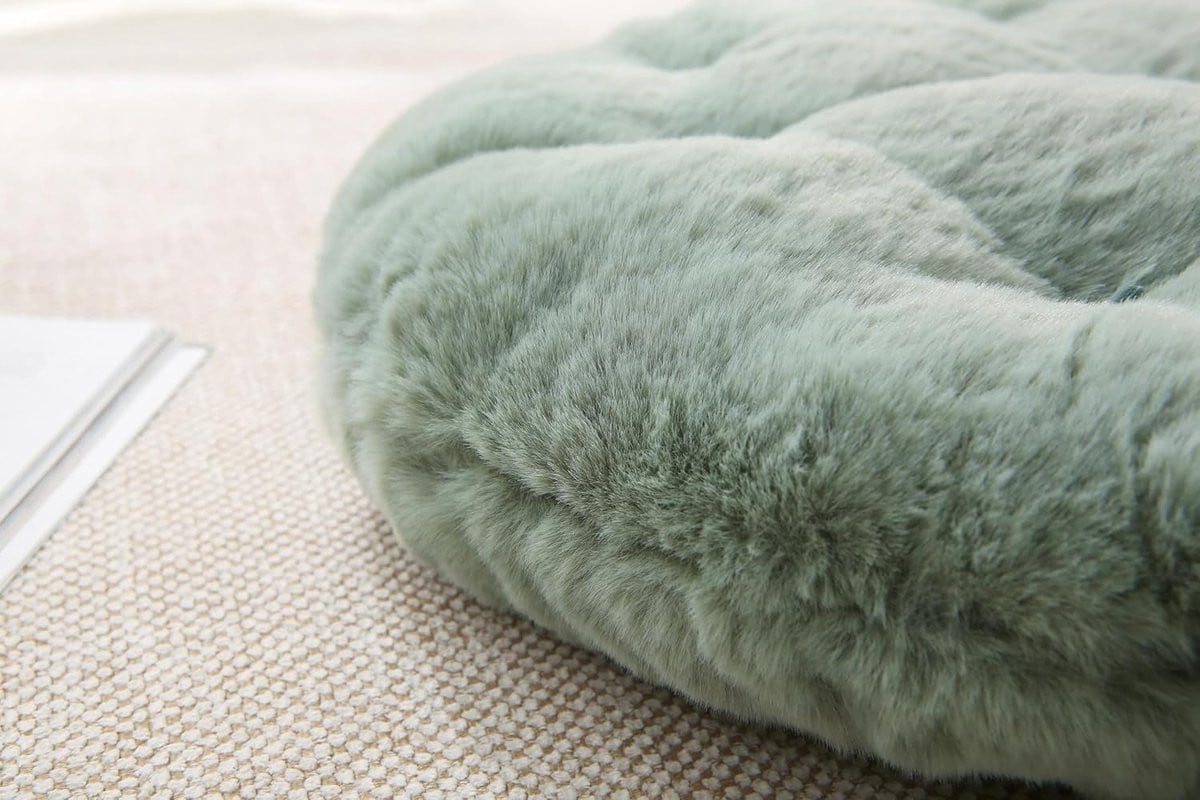 SnelShoppen Rond Meditatiekussen voor Volwassenen - Luxe Dik Vloerkussen van Faux Konijnenbont - Groen