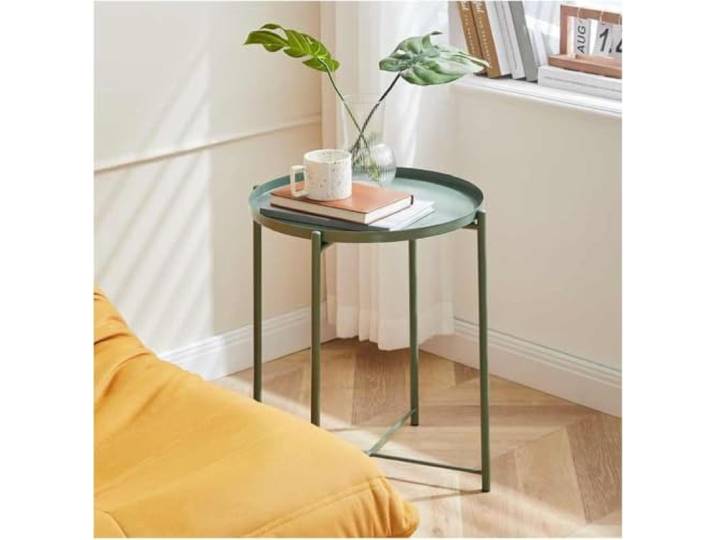 Runder Metall-Beistelltisch mit hochtemperaturbeständiger Oberfläche for Wohnzimmer, Schlafzimmer, Sofa und Bürodekoration(Green)