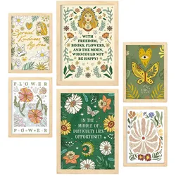 POSTER Set Mit 6 Drucken Mit Freundlichkeit In Der Brillanten Groovy Dekorative Rahmen Für Ihr Zuhause Wandkunstdruck A3 & A4 Rahmen Aus Hellem Holz