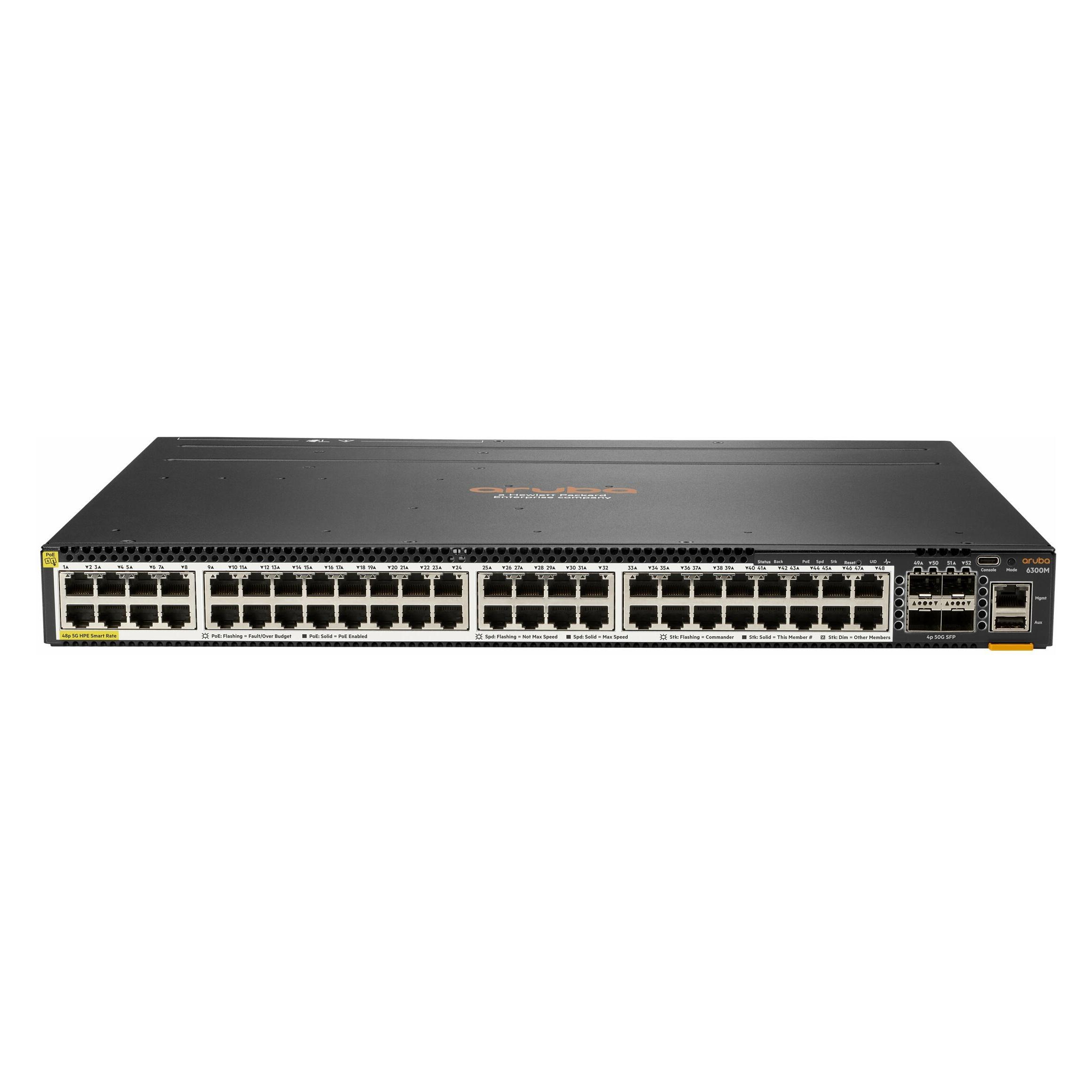 HPE E Aruba Switch, 48 Port Smart Rate 1/2.5/5GbE PoE and 4 Port SFP56, Layer 3, Stackab (48 Ports) (JL659A)
