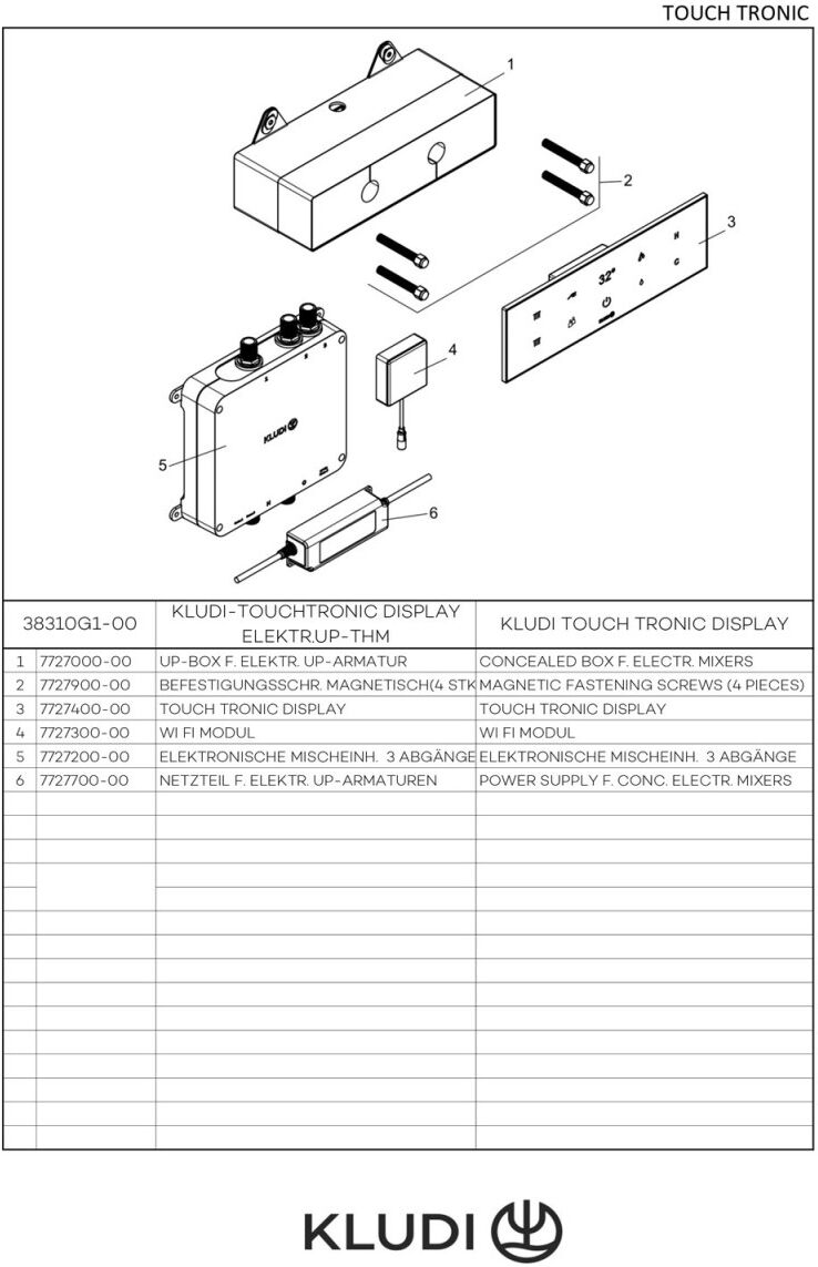 KLUDI-Touch, Tronic Elektronisches Unterputz-Thermostat Touch Display Schwarz 38310G1-00