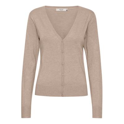 Strickjacke OXMO "Strickjacke OXHelene", Damen, Gr. S, beige (cement melange), Obermaterial: 80% Viskose CV. 20% Nylon NY., Strickjacken Strickjacke