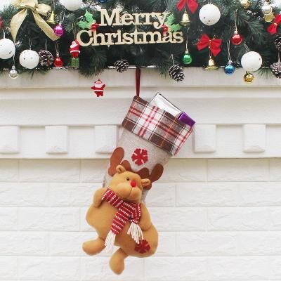Inspired Deals Christmas Stocking Gift Bag Ornament Non Woven Holiday Hanging Decoration elk