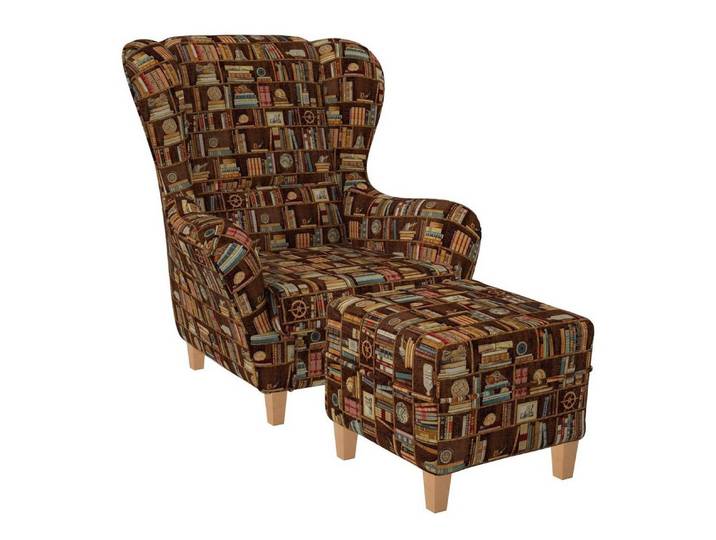 Supellex Ohrensessel Sofia Relaxsessel mit Hocker – Bibliothek Walnuss