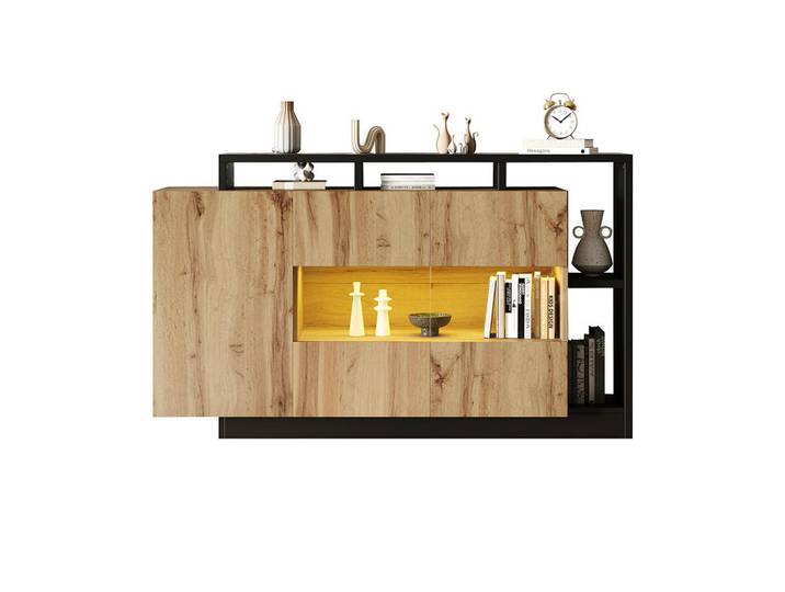 Komhtom Sideboard mit Bluetooth Steuerung LED Esszimmerschrank，Holzfarbe, Alteiche, Mode, 44x94x140 cm, Kleinmöbel, Kommoden, Sideboards