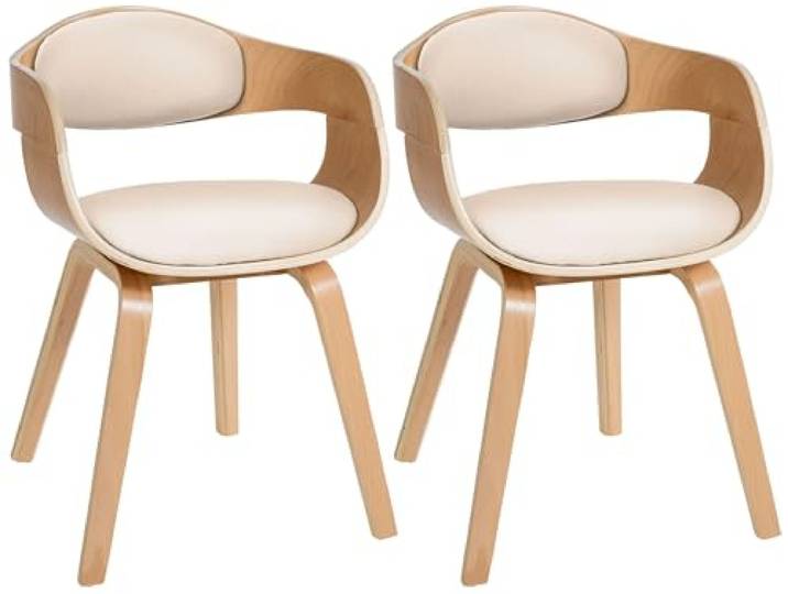 CLP 2er-Set Esszimmerstühle Kingston, ergonomisch mit gepolsterter Rückenlehne, Kunstleder & Holz, bis 150 kg belastbar, Farbe: Natur/Creme