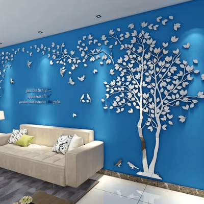 Inspire Curations 3D Tree Acrylic Mirror Wall Decor silver Right xl About 4x2m