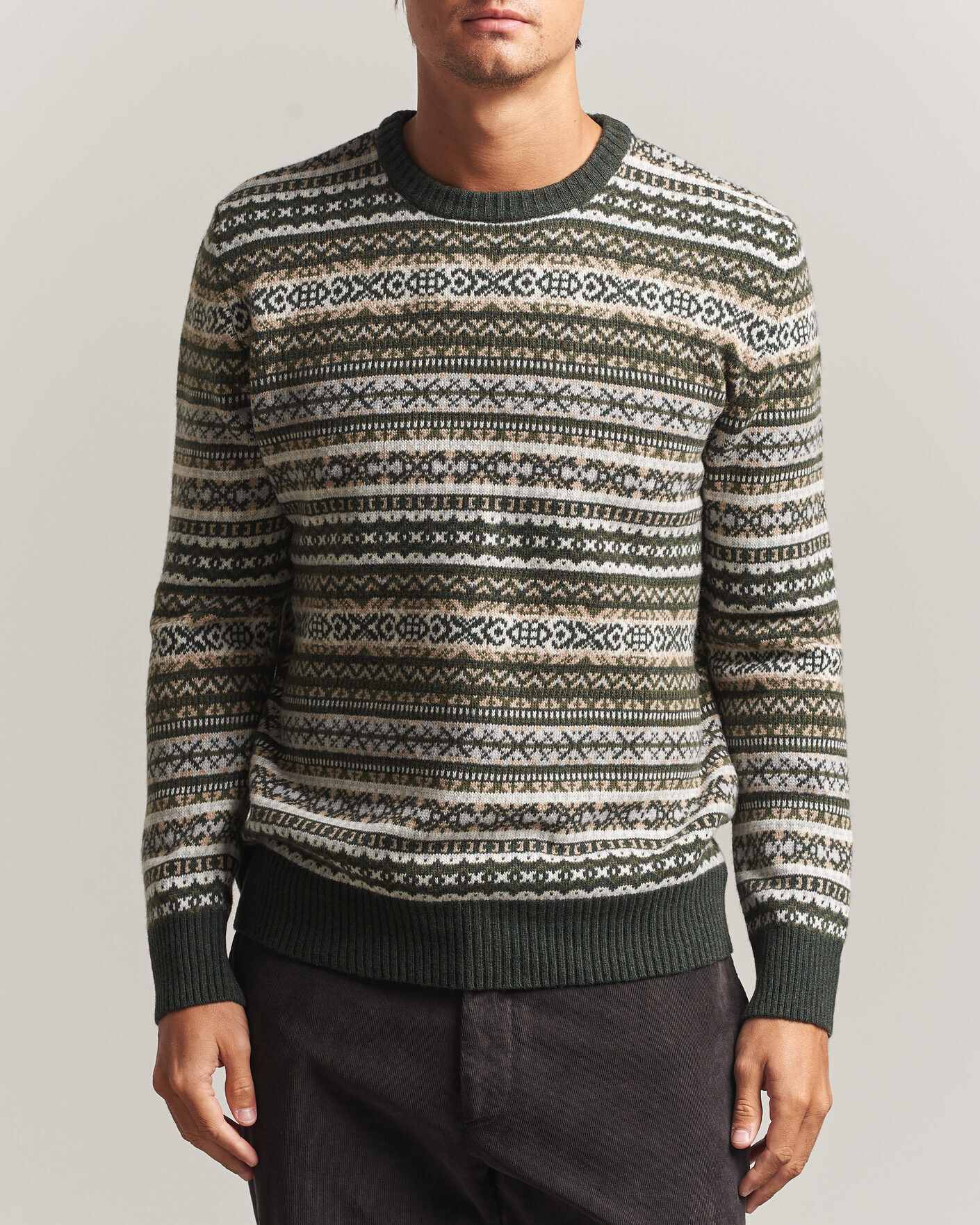 Morgano Wool/Cashmere Fair Isle Knitted Crewneck Green men S Grøn