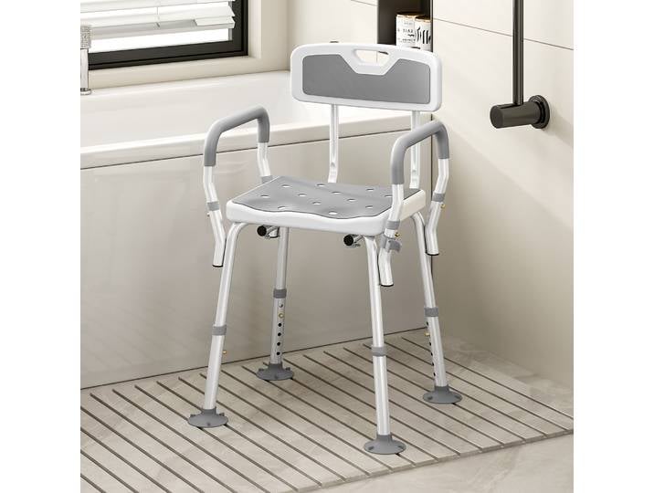HOMCOM Tabouret de Douche Ergonomique Réglable Blanc/Gris