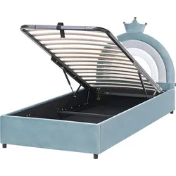 KINDERBETT mit Stauraum 90/200 Samtstoff Blau Grisetot