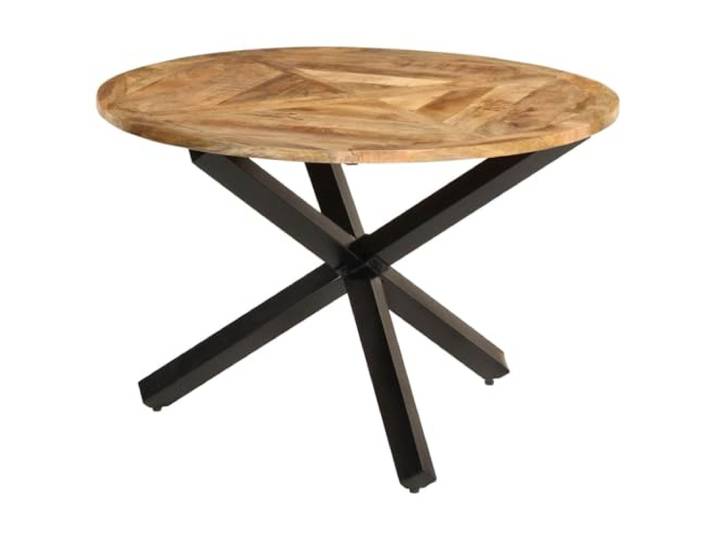 Tmriohed Runder Esstisch Ø110x75 cm Mango Massivholz Küchentisch Rustikaler Industrie-Look fürs Esszimmer mit natürlicher Holzmaserung und standfestem schwarzen Metallgestell.