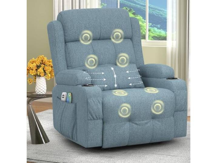 SQUEBILIFE Relaxsessel Fernsehsessel Elektrisch Verstellbar Massagesessel mit Wärmefunktion Liegefunktion Fußteil, 2 Seitentaschen Getränkehalter, TYP C & USB-Anschlüsse, TV Sessel für Wohnzimmer