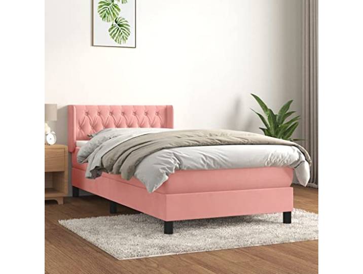 Samt Boxspringbett mit Taschenfederkernmatratze verstellbares Kopfteil Rosa Boxspringbett mit Matratze Rosa 90x200 cm Samt Bett mit Kopfteil Taschenfederkernmatratze Topper