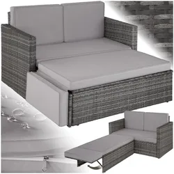 tectake® Rattan Lounge, 2-Sitzer, UV-beständig, Hocker mit klappbarer Stütze