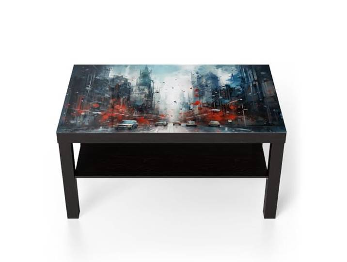 DEQORI Glastisch schwarz groß 90x50 cm Motiv Städtische Impression ausgefallener Beistelltisch aus Glas Hochglanz Couchtisch fürs Wohnzimmer moderner Couch Tisch mit Design