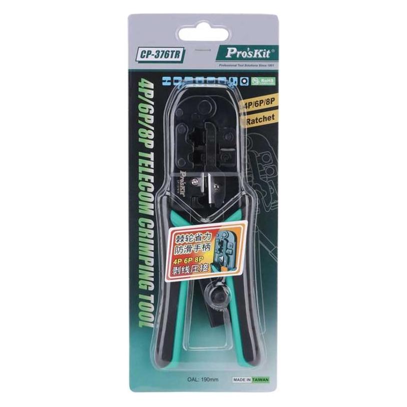 Prokits Crimpzange für RJ11/12/22/45-Steckverbinder, Pro'sKit (190 mm) (CP-376TR)