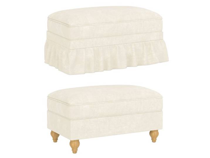 Pouf Ottoman Upholstéré avec Jupe Volantée Pieds en Bois Massif-Salon&Chambre-90x56x49cm-Blanc