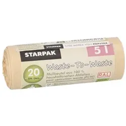 Starpak 600 Müllbeutel aus 100% PCW `Waste-To-Waste` 5 l 44 cm x 36 cm beige