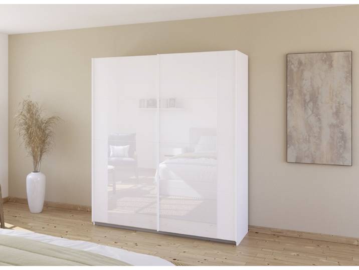 Schwebetürenschrank Artemis , mit Glastüren , alpinweiß / weiß , verschiedene größen