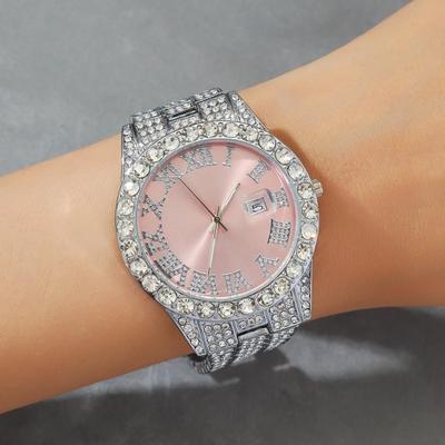Trendy Discount Goods Luxury Women Watch Pink Full Diamond Studded, Iced Out Two Tone Quartz Clock, Elegant Business Waterproof Timepiece Luxury Women Watch Pink Full Diamond Studded, Iced Out Two Tone Quartz Clock, Elegant Business Waterproof Timepiece