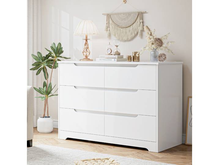 Commode à 6 tiroirs, commode de chambre à coucher, commode blanche avec tiroirs pour salle à manger, cuisine, salon, en bois, moderne