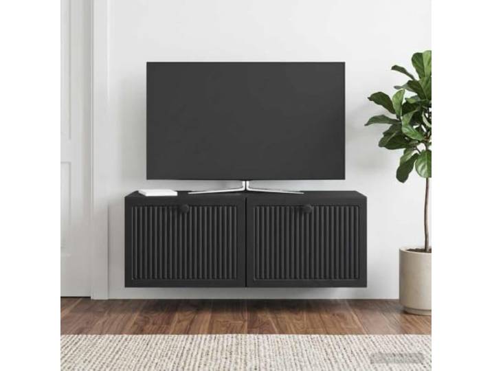 GKMBCVDFR Wandmontierter TV-Schrank Schwarz 78,5 x 31 x 30 cm Spanplatte 90°-Scharniertüren, Metallknöpfe, minimalistisches Design, ausreichend Stauraum, robuste Spanplatte, einfache Pflege