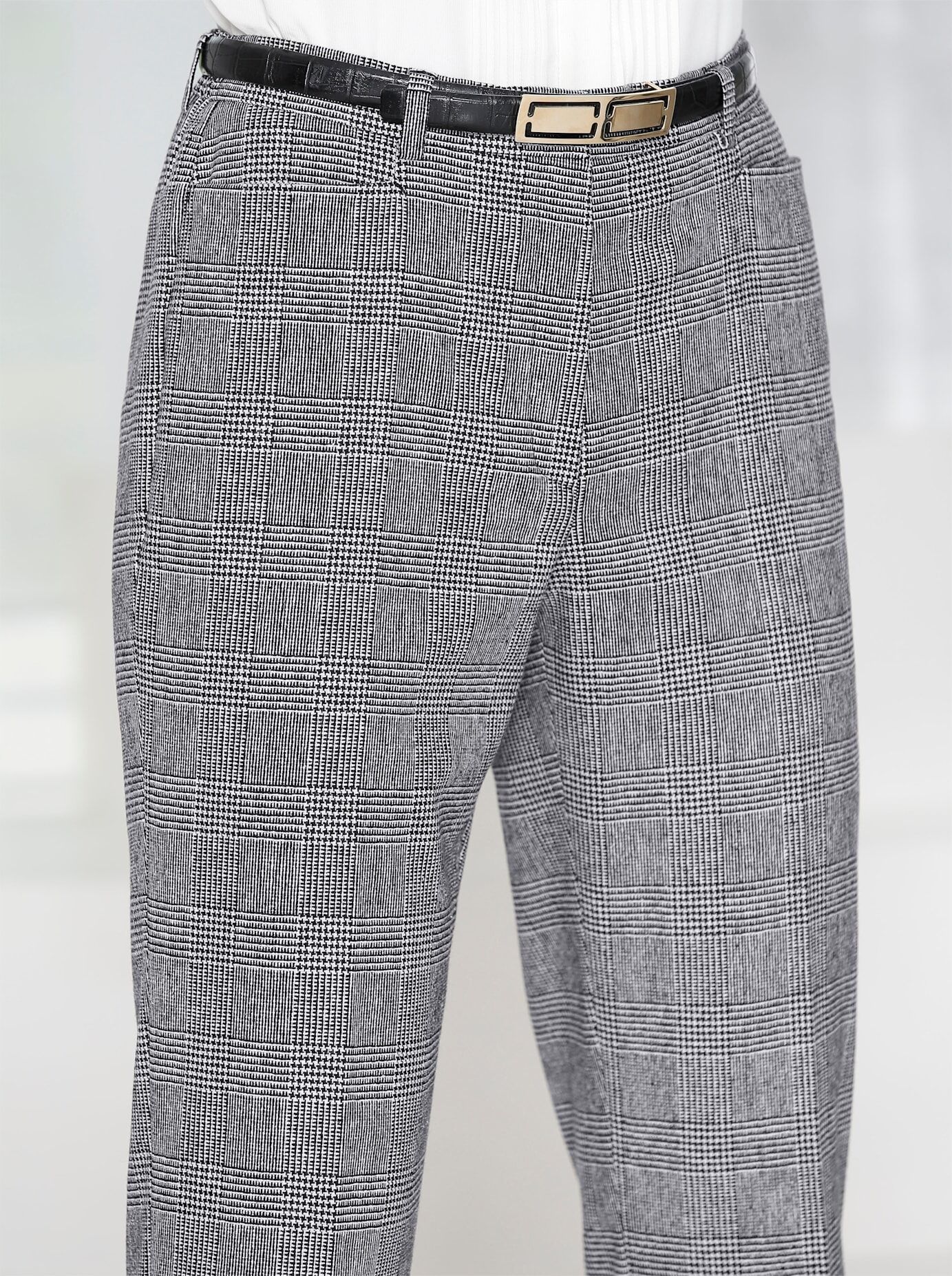 Bügelfaltenhose COME ON, Damen, Gr. 44, Normalgrössen, schwarz-weiss (schwarz, weiß glencheck), 49% Wolle, 29% Polyester, 20% Baumwolle, 2% Elasthan, gemustert, mehrfarbig, lang, Hosen Bügelfaltenhose schwarz, weiß glencheck 44, Normalgrössen