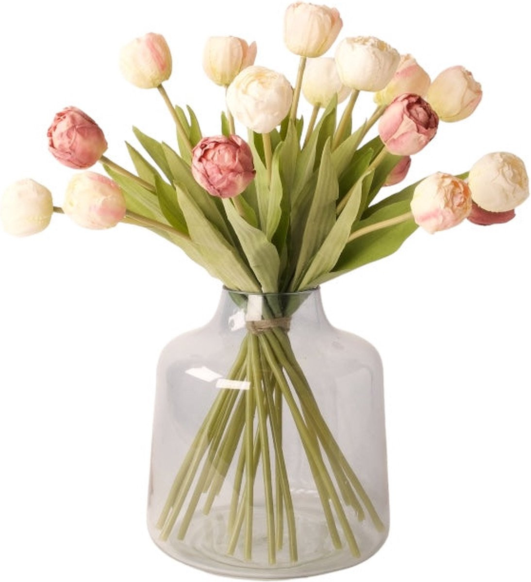 WinQ Kunsttulpen in diverse kleuren wit, roze en mauve inclusief vaas