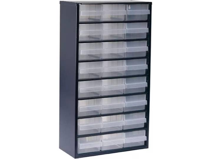 Raaco Ladekast met 24 lades - Metalen Assortimentskast - Opbergsysteem voor o.a. schroeven en bouten - Kan aan de muur bevestigd worden - 306x150x552 mm