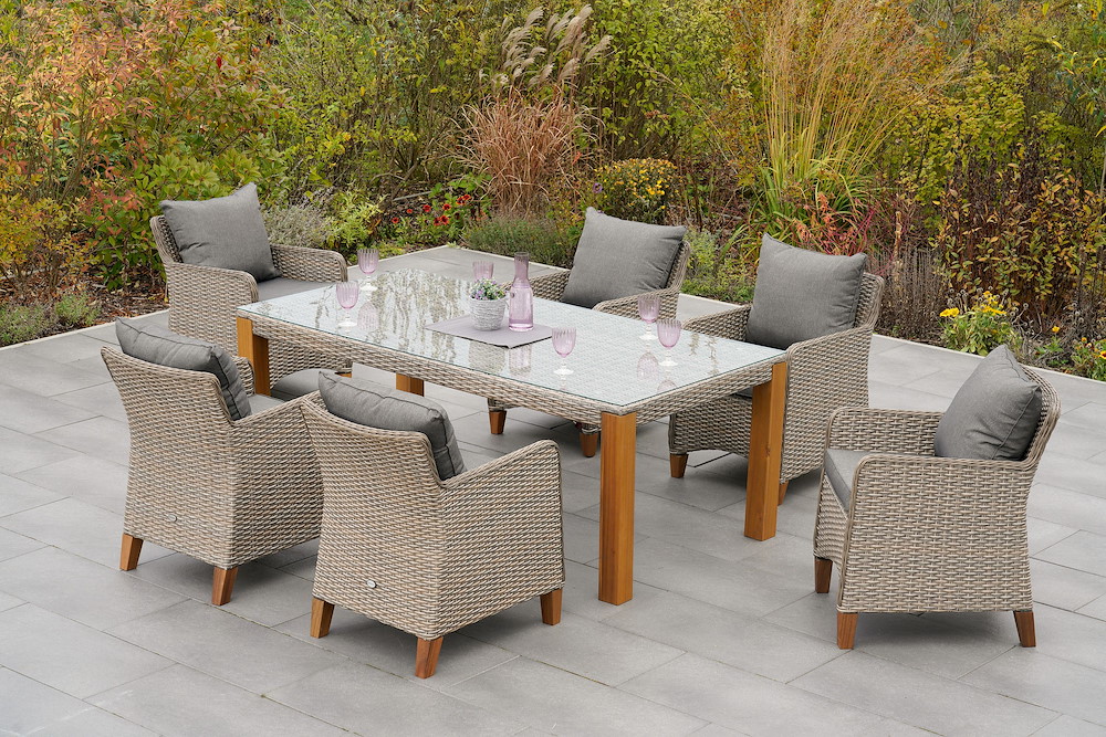 MERXXHANDELS Avellino Set 7tlg 6 Sessel Tisch 200x100cm Kissen 16946485