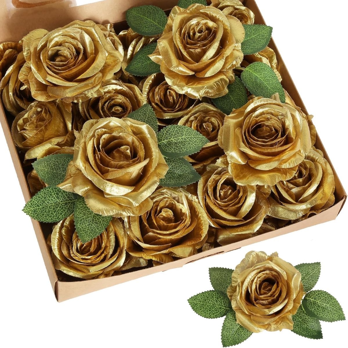 20x Gouden Zijden Rozen Kunstbloemen voor Bruiloft en Decoratie - Levensecht