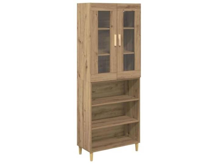 Kaorsrow Highboard Artisan-Eiche 69,5 x 34 x 180 cm 2-türig Schrank Elegantes Highboard in Artisan-Eiche für Wohnzimmer und Esszimmer mit viel Stauraum, Glaselementen und Wandverankerung.