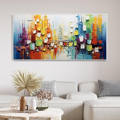 Handgefertigtes abstraktes Ölgemälde mit urbaner Lebendigkeit, handgemaltes strukturiertes Gemälde in Blau, Orange, Gelb, Rot, moderne Heimdekoration, Bürozubehör, Dekoration, Landschaft, Kunst,