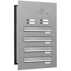 AL Briefkastensysteme 4 Fächer Premium Edelstahl Durchwurf Briefkasten Anlage mit Klingeln, Post A4, robust, wetterfest, Artikelnummer: 132V4DV1KS