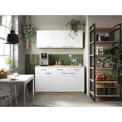 Miniküche Merle Weiß/Eichefarben