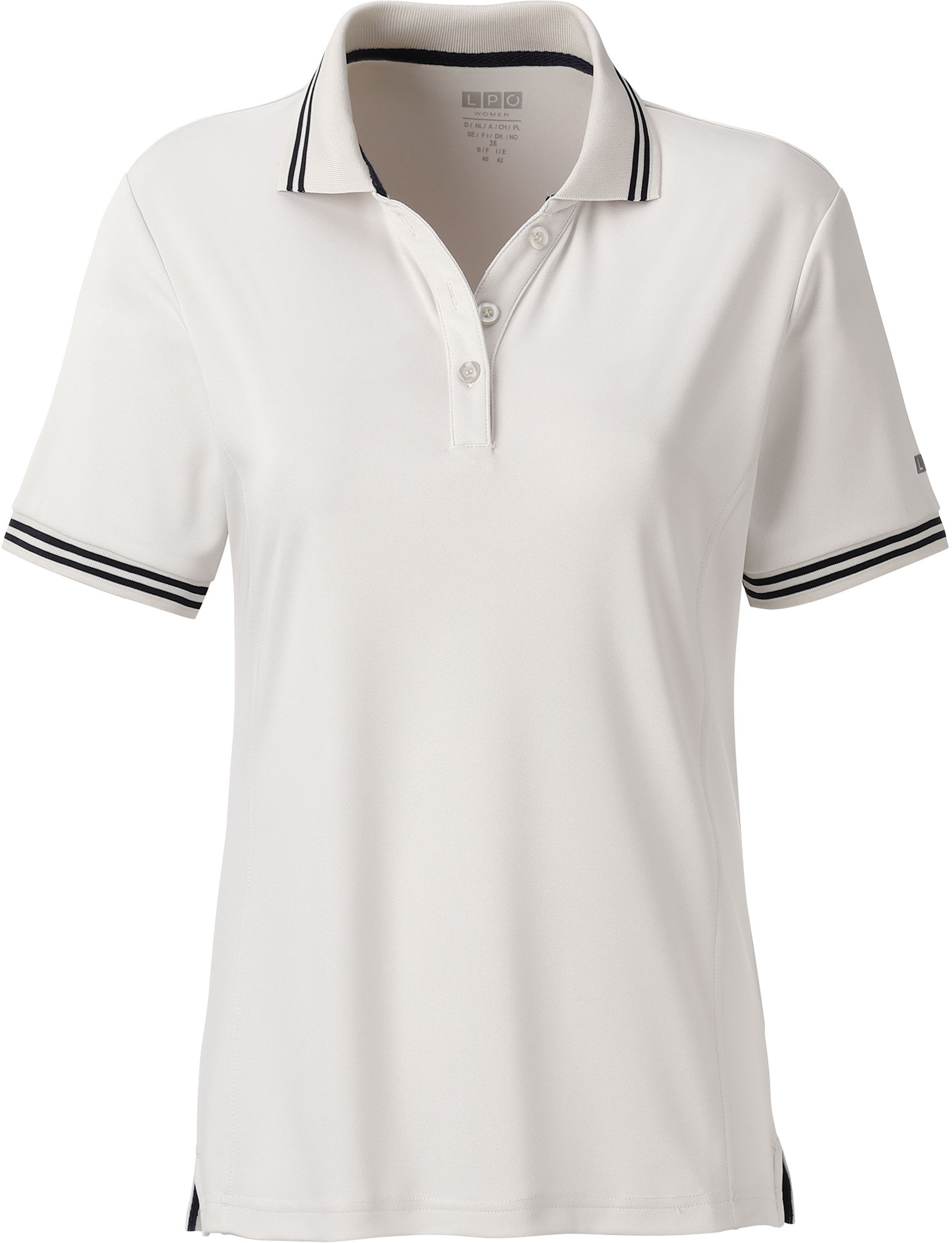 Poloshirt LPO "Funktionspolo Amanda 3", Damen, Gr. 44L, weiss (hellgrau), Jersey, 100% Polyester, tailliert hüftbedeckend, Shirts Poloshirt, Schnelltrocknendes Material hellgrau 44L