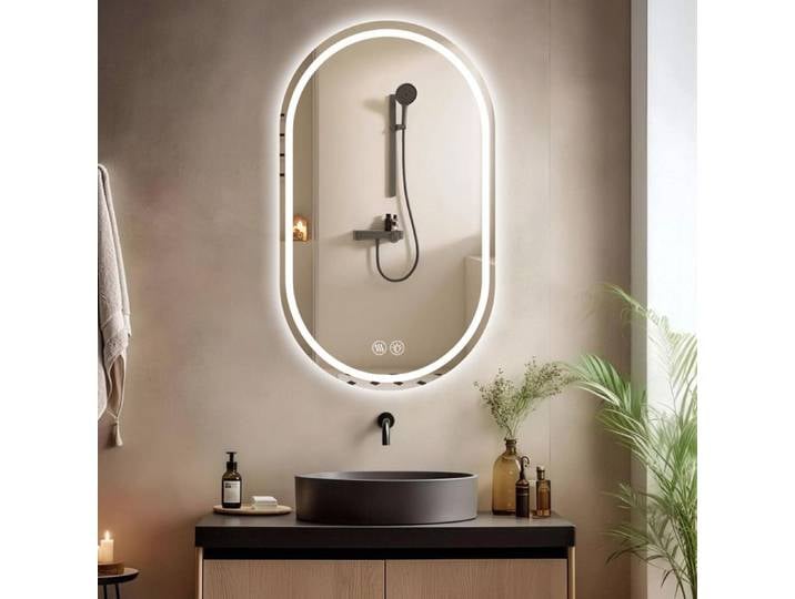 Miroir de salle de bain - Miroir mural ovale 60x90 cm - Tactile - Antibuée - Éclairage LED réglable