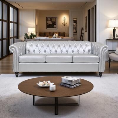 ZWYO HOSIMU PU Leather Chesterfield Sofa Set with Deep Button Tufting, Waterproof Upholstery & Solid Birch Legs