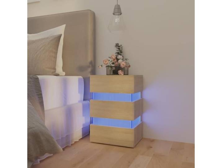 JM - Table de chevet à LED Chêne sonoma 45x35x67 cm - Avec connexion USB et télécommande