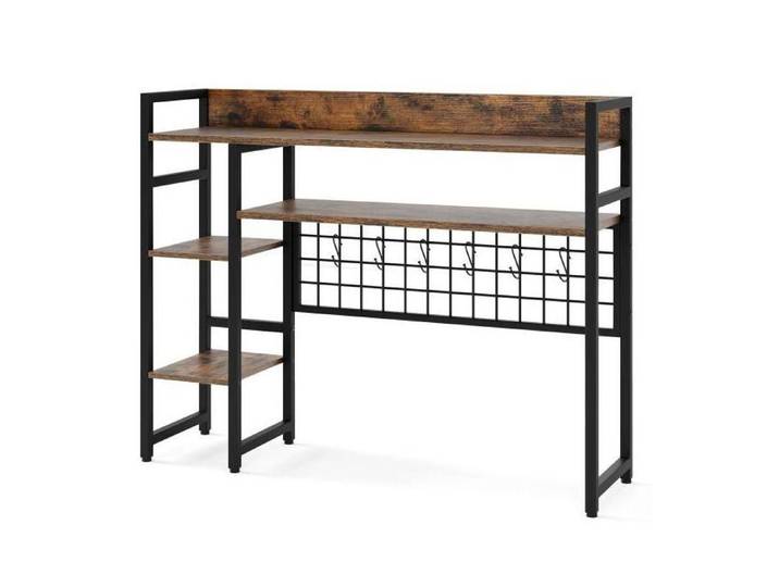 Étagère de bureau 4 niveaux avec panneau grillagé et 6 crochets rangement bureau stable pour écran jusqu'à 32 pouces