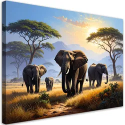 BILD auf Leinwand, Afrikanische Elefanten Savanne Tiere