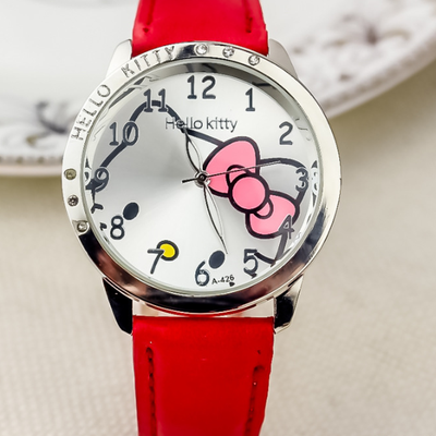 Youfap Market Hello Kitty Bow Digital Quartz Watch, Cartoon Belt Watch With Diamond, Kawaii Birthday Toy Gift red