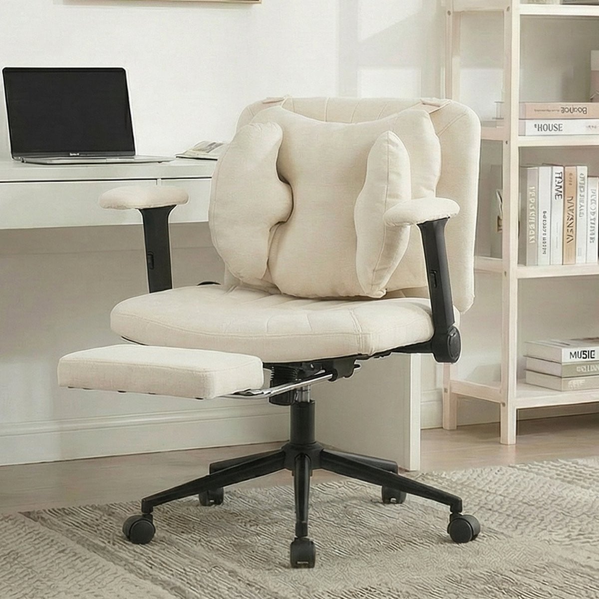Clruro Bureaustoel - Draaibare Gamingstoel met Voetensteun - Beige