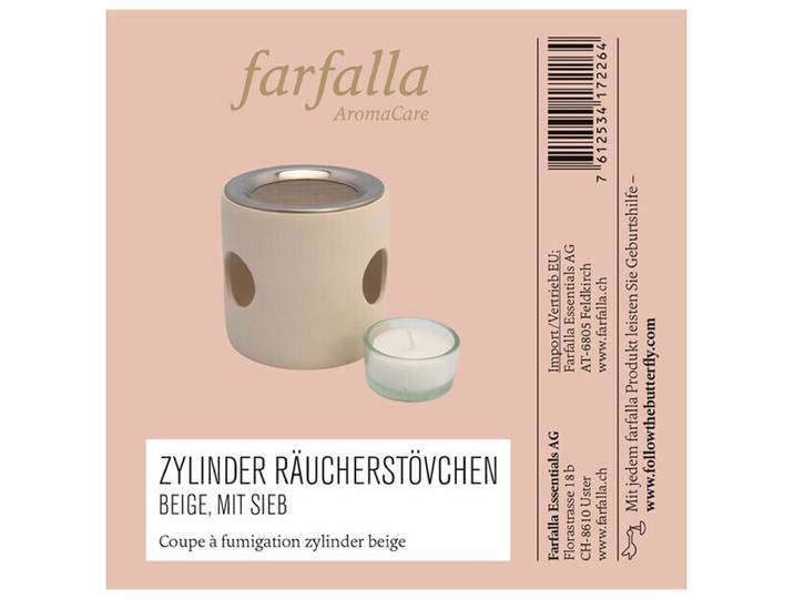 farfalla Zylinder Räucherstövchen beige, mit Sieb