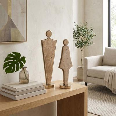 Sagebrook Home "Marble Human Silhouette Statue - Set of 2, 15"",13"", Gold & Bronze - 15.0"""