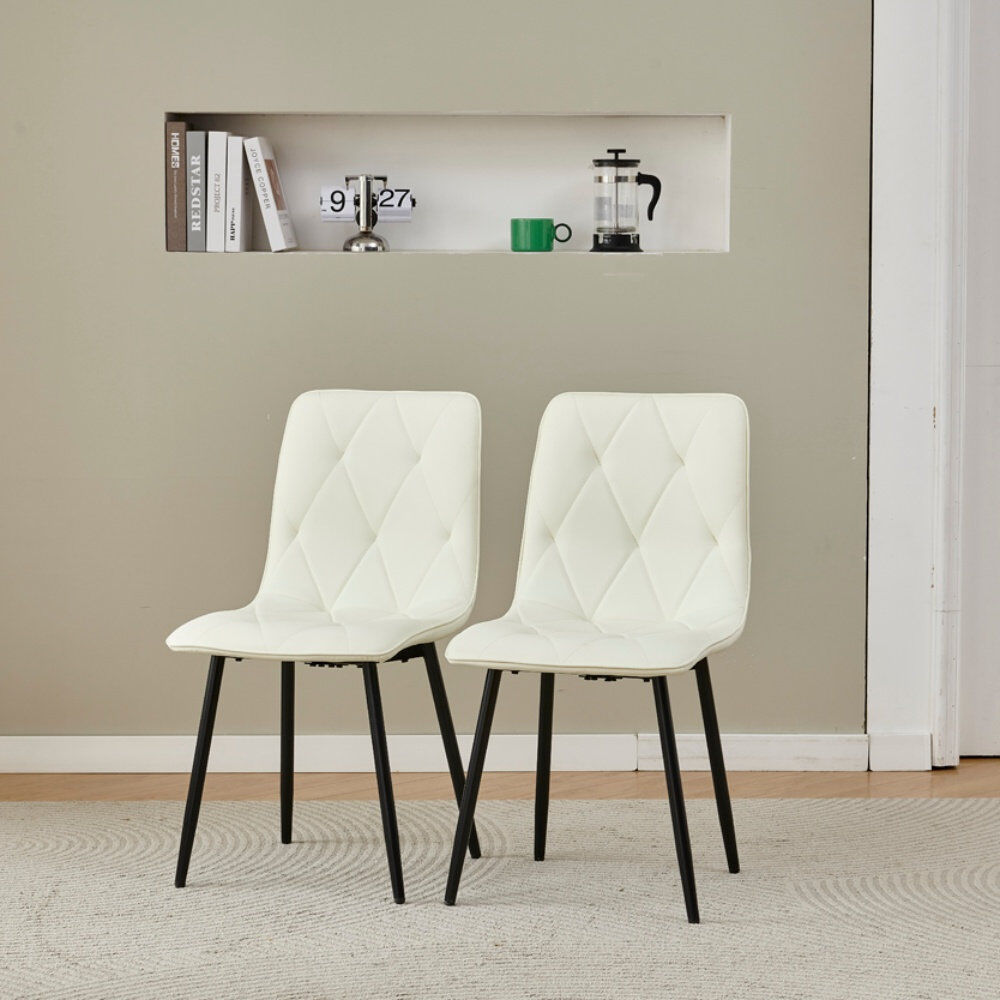 Brambly Cottage Dining Set Argyle Grid White Leather Chairs#2
